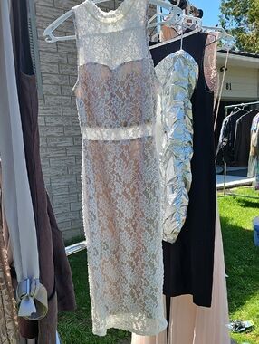 Sheer Lace Midi Dress in Cream